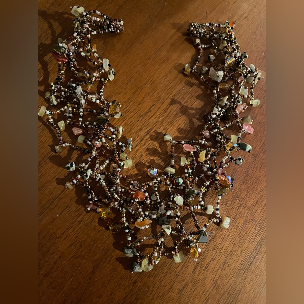 3 for $30 Vintage Multi Strands Magnetic Clasp Seed Bead Gem Crystal Necklace - Picture 5 of 8